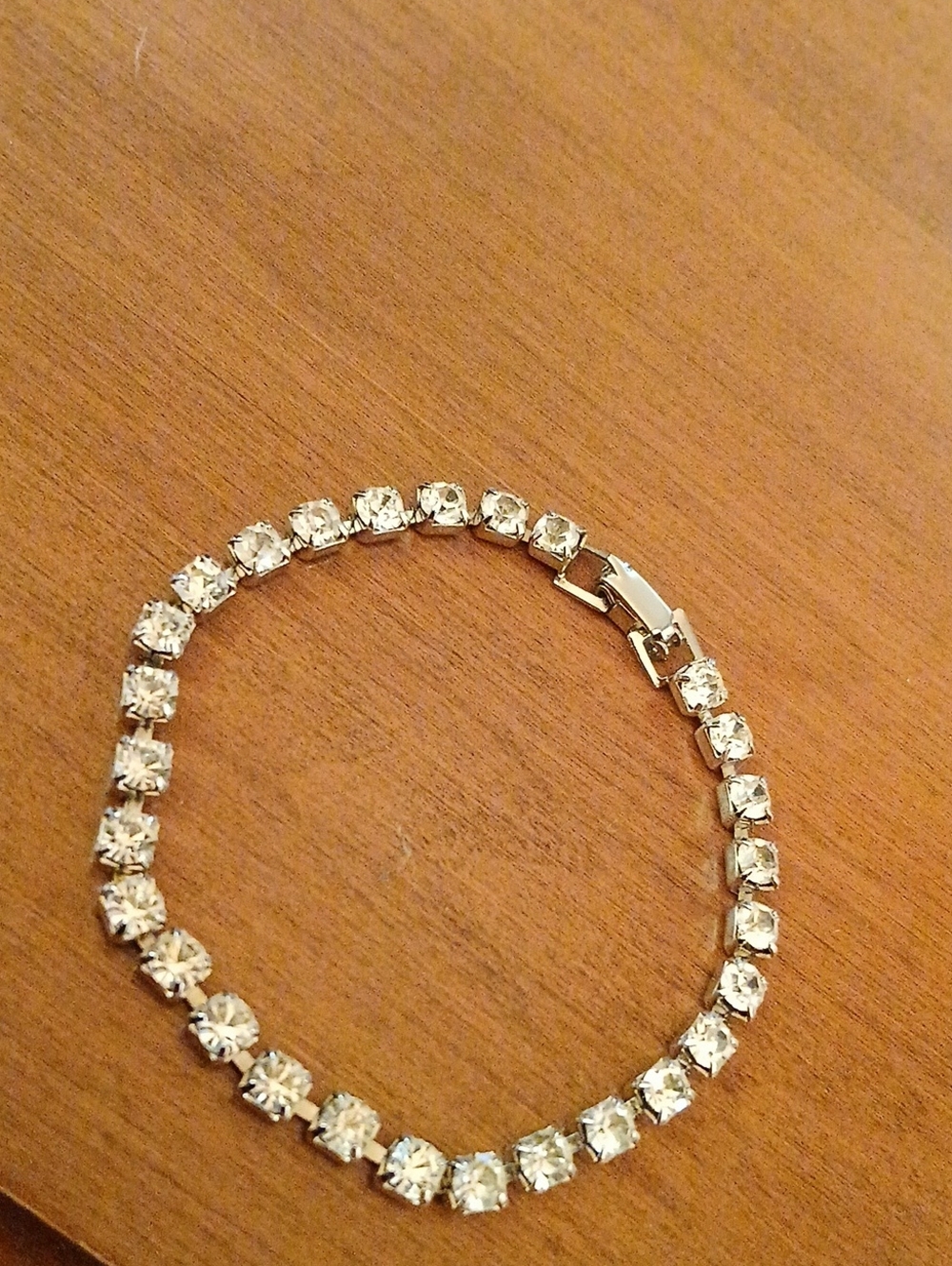 Classic Silver Tone Crystal Tennis Bracelet - Clear Stones Small Delicate